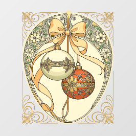 Kerstornamenten Beige en Rood Art Nouveau Raamsticker