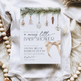 Kerstornamenten en neutrale strik Baby Shower Kaart