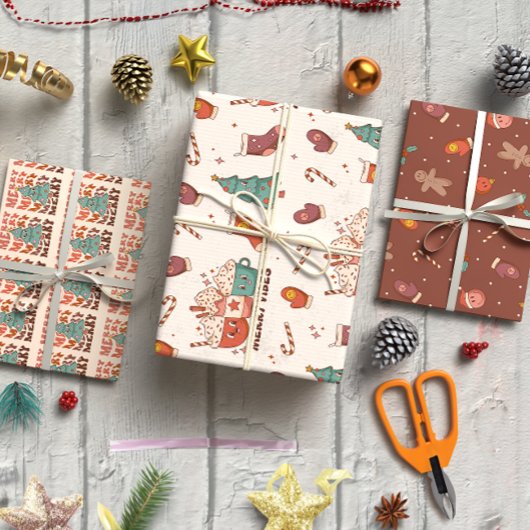 Kerstornamenten en snoepjes set van 3 inpakpapier vel