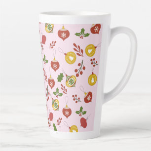 Kerstornamenten Feestelijke Groene Takken Roze Latte Mok