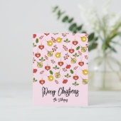 Kerstornamenten Festieve Groene Takken Roze    Briefkaart (Staand voorkant)