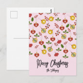 Kerstornamenten Festieve Groene Takken Roze    Briefkaart (Voorkant / Achterkant)