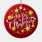 Kerstornamenten Fonkelende Ster Typografie Rood Keramisch Ornament (Voorkant)