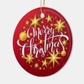 Kerstornamenten Fonkelende Ster Typografie Rood Keramisch Ornament (Links)