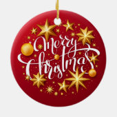 Kerstornamenten Fonkelende Ster Typografie Rood Keramisch Ornament (Achterkant)