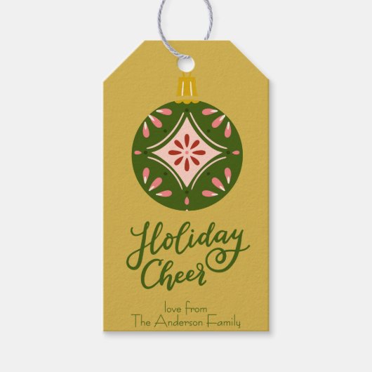Kerstornamenten in Volkskunst stijl cadeaukaartje Cadeaulabel (Voorkant)