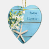 Kerstornamenten met strandthema Hart Zeester Keramisch Ornament (Links)