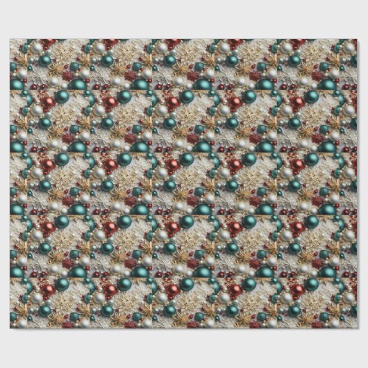 Kerstornamenten Parels Goud Rode Kralen Cadeaupapier (Vlak)