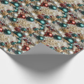 Kerstornamenten Parels Goud Rode Kralen Cadeaupapier (Hoek)