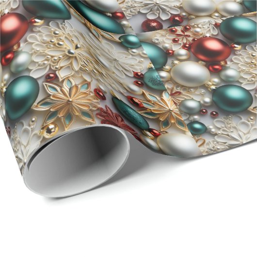 Kerstornamenten Parels Goud Rode Kralen Cadeaupapier (Rol Hoek)