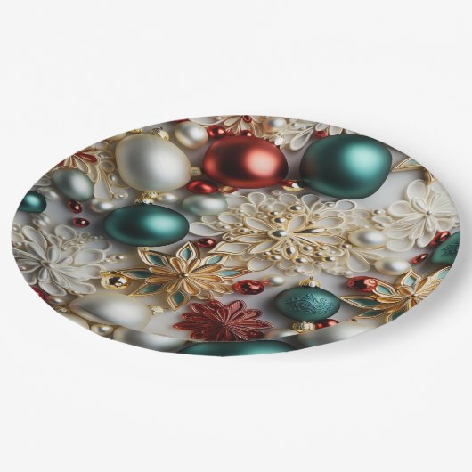 Kerstornamenten Parels Goud Rode Kralen Papieren Bordje (Gekanteld)