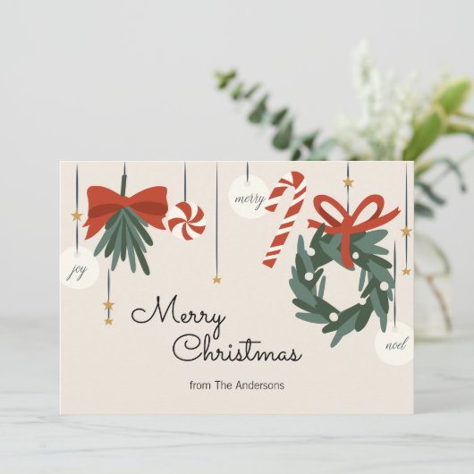 Kerstornamenten Prettig Kerstfeest Feestdagenkaart (Staand voorkant)