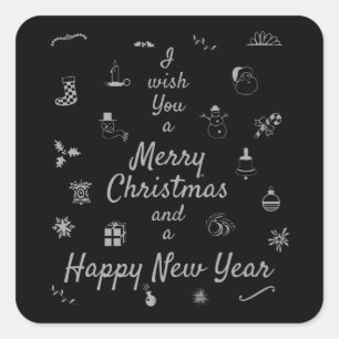 Kerstornamenten Prettig Kerstfeest Gelukkig Nieuwj Vierkante Sticker