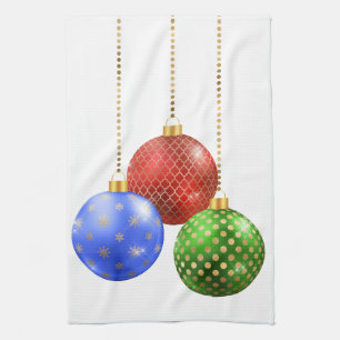 Kerstornamenten Rood Blauw Groen Goud Theedoek