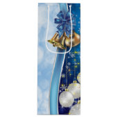 Kerstornamenten, sneeuwvlokken en bokeh wijn cadeautas (Voorkant)