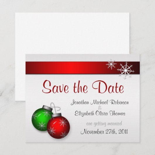 Kerstornamenten Trouwen Save the Date Kaart (Voorkant / Achterkant)