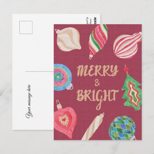 Kerstornamenten vrolijk & fel Kerst Briefkaart (Voorkant / Achterkant)