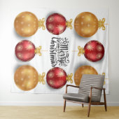 Kerstornamenten vrolijk kerstfeest rood goud wandkleed (In Situ (horizontaal))