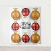 Kerstornamenten vrolijk kerstfeest rood goud wandkleed (Voorkant)