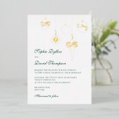 Kerstornamenten Winter Groen Bruiloft Goud Folie Uitnodiging (Staand Voorkant)