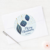 Kerstornaments Blue Gold Holiday Ronde Sticker (Envelop)
