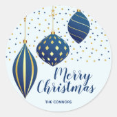 Kerstornaments Blue Gold SMALL Holiday Ronde Sticker (Voorkant)