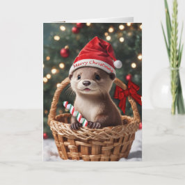 Kerstotterbaby in een mand kerstkaart feestdagen kaart