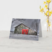 Kerstoude Barn met rode deuren Kaart (Gele Bloem)