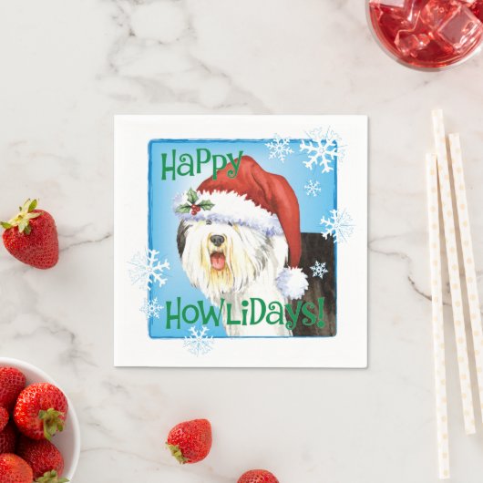 Kerstoude Engelse Sheepdog Napkins Servet (Insitu)