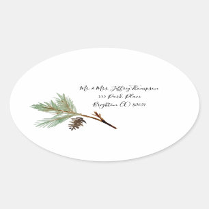Kerstovaal adres sticker - Pine tak