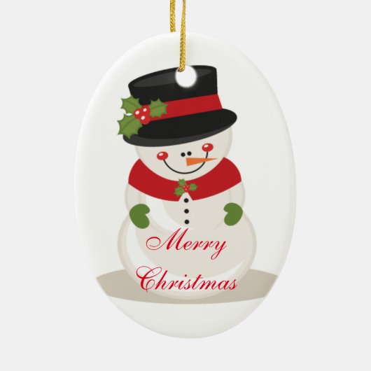Kerstovaal Ornament/Snowman Keramisch Ornament (Achterkant)