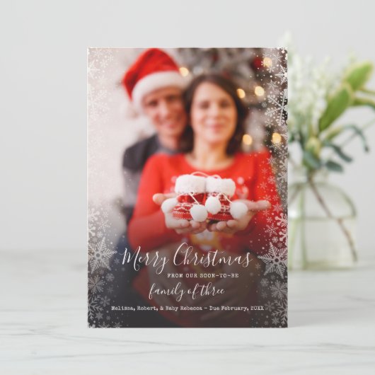 Kerstpaar foto Familie Zwangerschap Aankondiging (Staand voorkant)