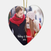 Kerstpaar Foto rood sneeuw terug Keramisch Ornament (Links)