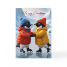 Kerstpaar Pinguïns Schaatsen
