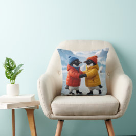Kerstpaar Pinguïns Schaatsen  Kussen