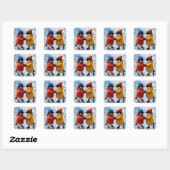 Kerstpaar Pinguïns Schaatsen Vierkante Sticker (Vel)