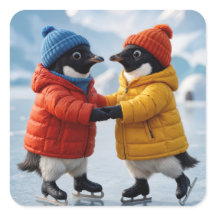 Kerstpaar Pinguïns Schaatsen