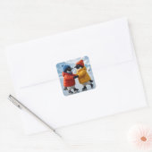 Kerstpaar Pinguïns Schaatsen Vierkante Sticker (Envelop)