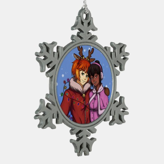 kerstpaar tin sneeuwvlok ornament (Links)