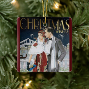  kerstpaar voor retroArt Deco Keramisch Ornament