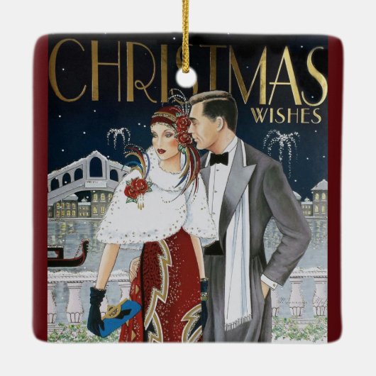  kerstpaar voor retroArt Deco Keramisch Ornament (Achterkant)