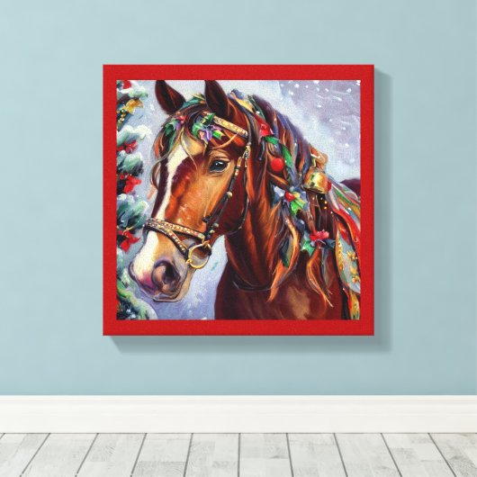 Kerstpaard 2 canvas afdruk (Insitu (Houten vloer))