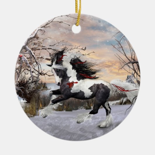 Kerstpaard 2 Gypsy Vanner Ornament (Voorkant)