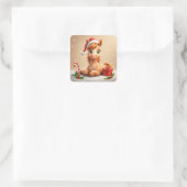 Kerstpaard Cartoon met kerstmuts Vierkante Sticker (Tas)