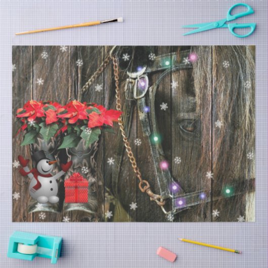 Kerstpaard Cowboylaarzen Poinsettia sneeuwpop Tissuepapier (Craft)