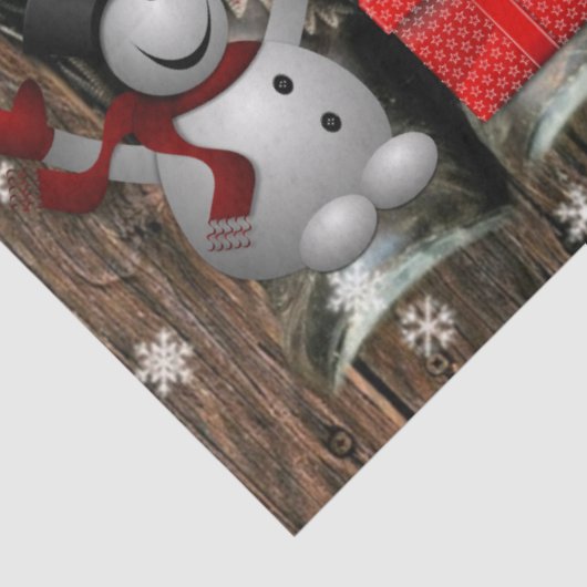 Kerstpaard Cowboylaarzen Poinsettia sneeuwpop Tissuepapier (Detail)