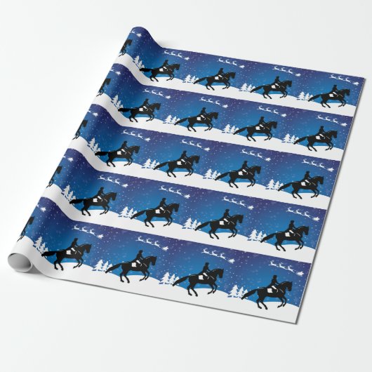 Kerstpaard Dressage Winter Cadeaupapier (Uitgerold)