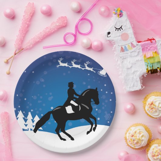 Kerstpaard Dressage Winter Papieren Bordje (Feest)