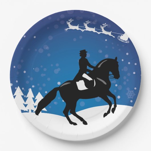 Kerstpaard Dressage Winter Papieren Bordje (Voorkant)
