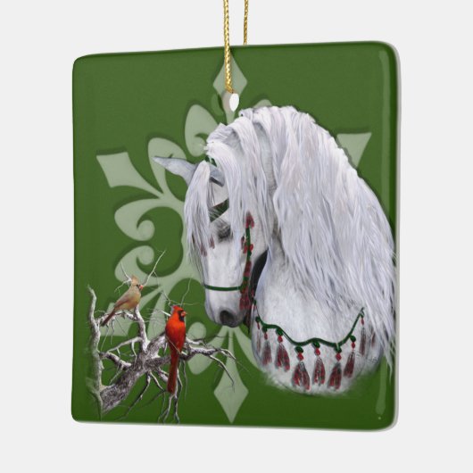 Kerstpaard en kardinalen tweezijdig Ornament (Links)